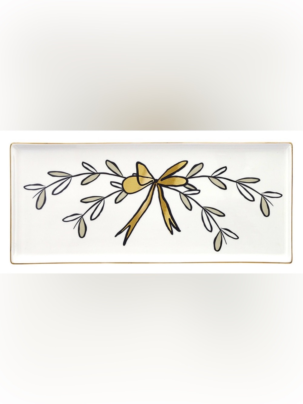 Santa Barbara Ceramic Tray with Gold Bow Design